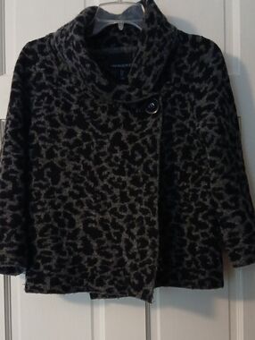 Cynthia Rowley Black & Gray Leopard-Print Pea Coat